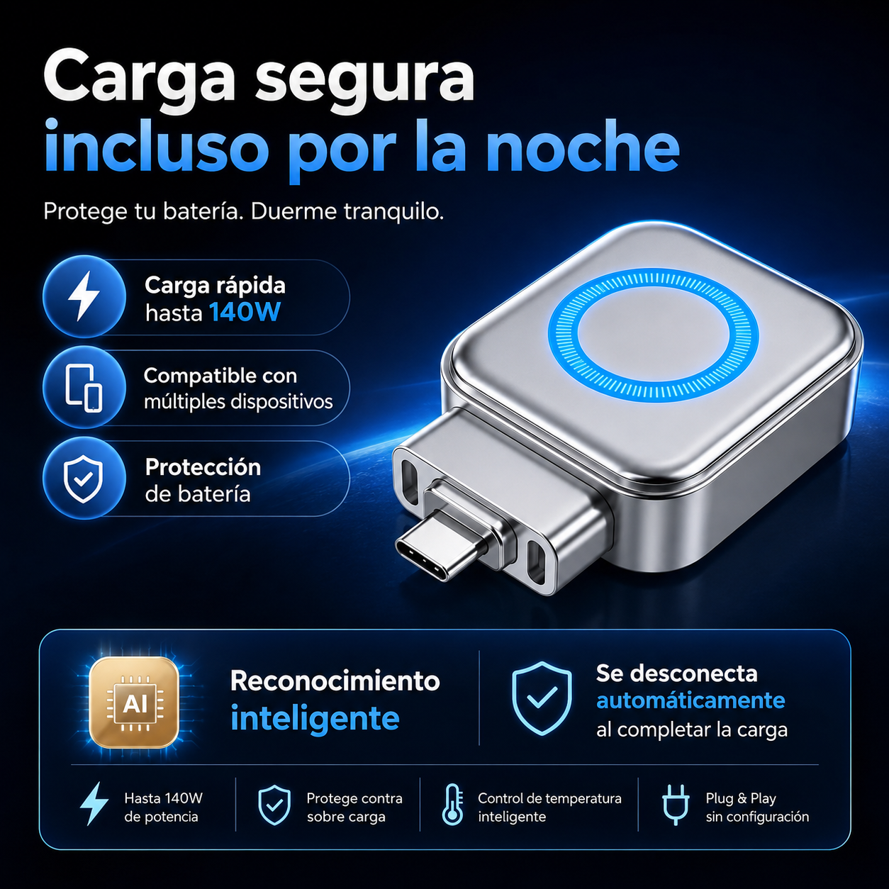 Adaptador De Carga Rápida USB-C Inteligente